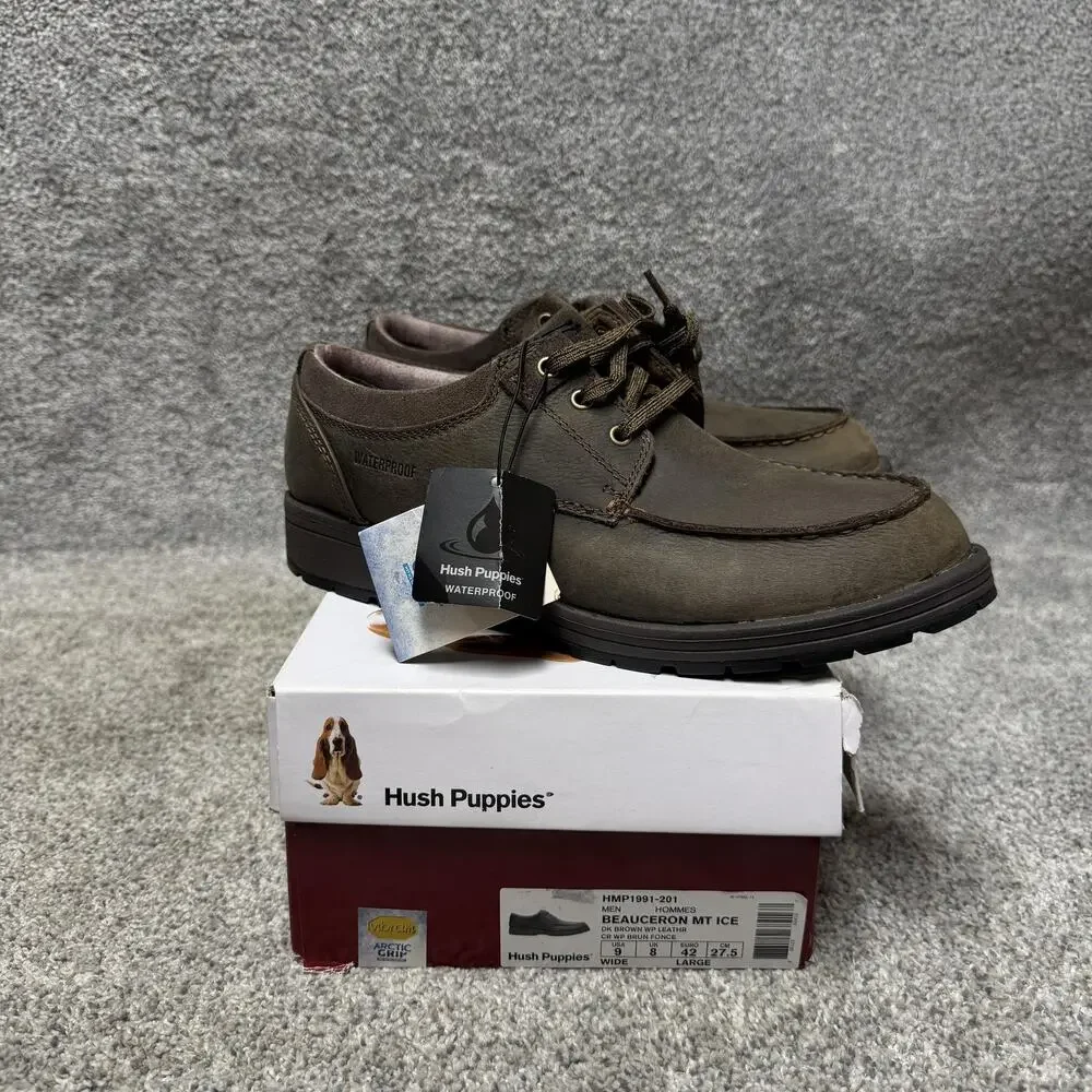 Hush Puppies Shoes Mens Size 9 Brown Leather Waterproof Moc Vibram HMP1991-201